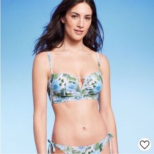 Shade & Shore Blue and Green Floral Bikini Top push up  swim bra 36DD new